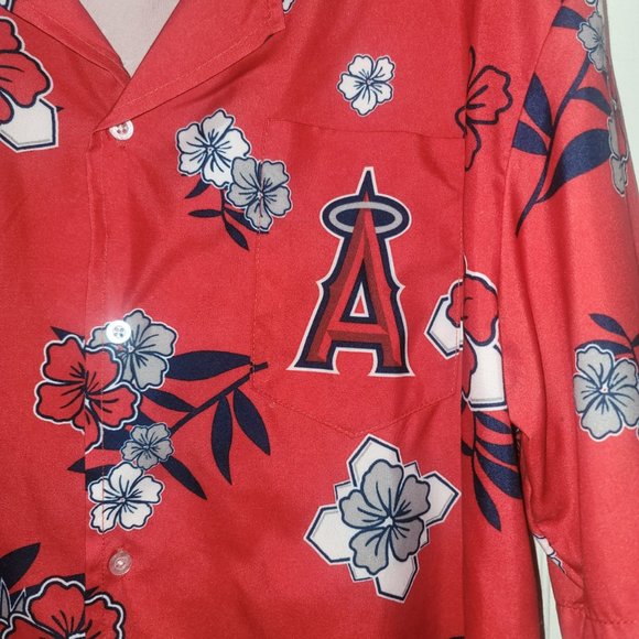 Los Angeles Angels Mens Hawaiian Shirt Floral Print MLB Red "One Size Fits Most" - Picture 4 of 10